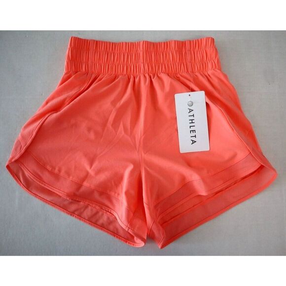 Athleta 988238052 Women's Sz 2XS Coral/Orange High Rise Mesh Racer Run 3” Shorts - Picture 1 of 11